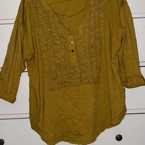 We The Free Yellow Green Tunic with 3/4 Sleeves and Polo Collar